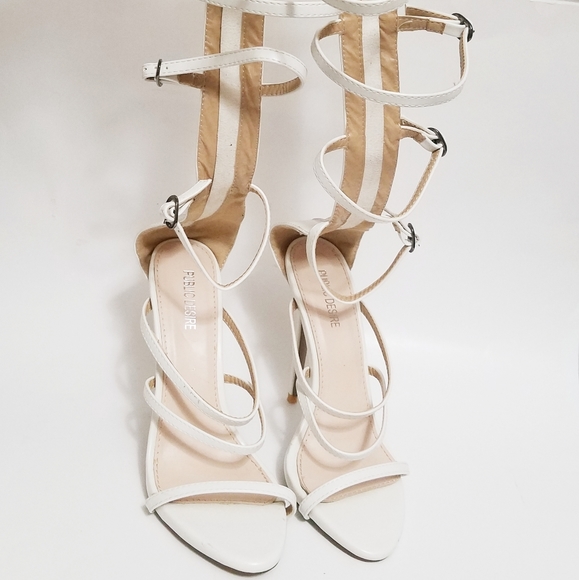 PUBLIC DESIRE Sabina Knee Strappy White Heel 7 - Picture 3 of 10